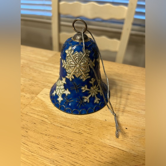 Cloisonné vintage glitter snowflake bell Christmas ornament enamel copper - Picture 3 of 7